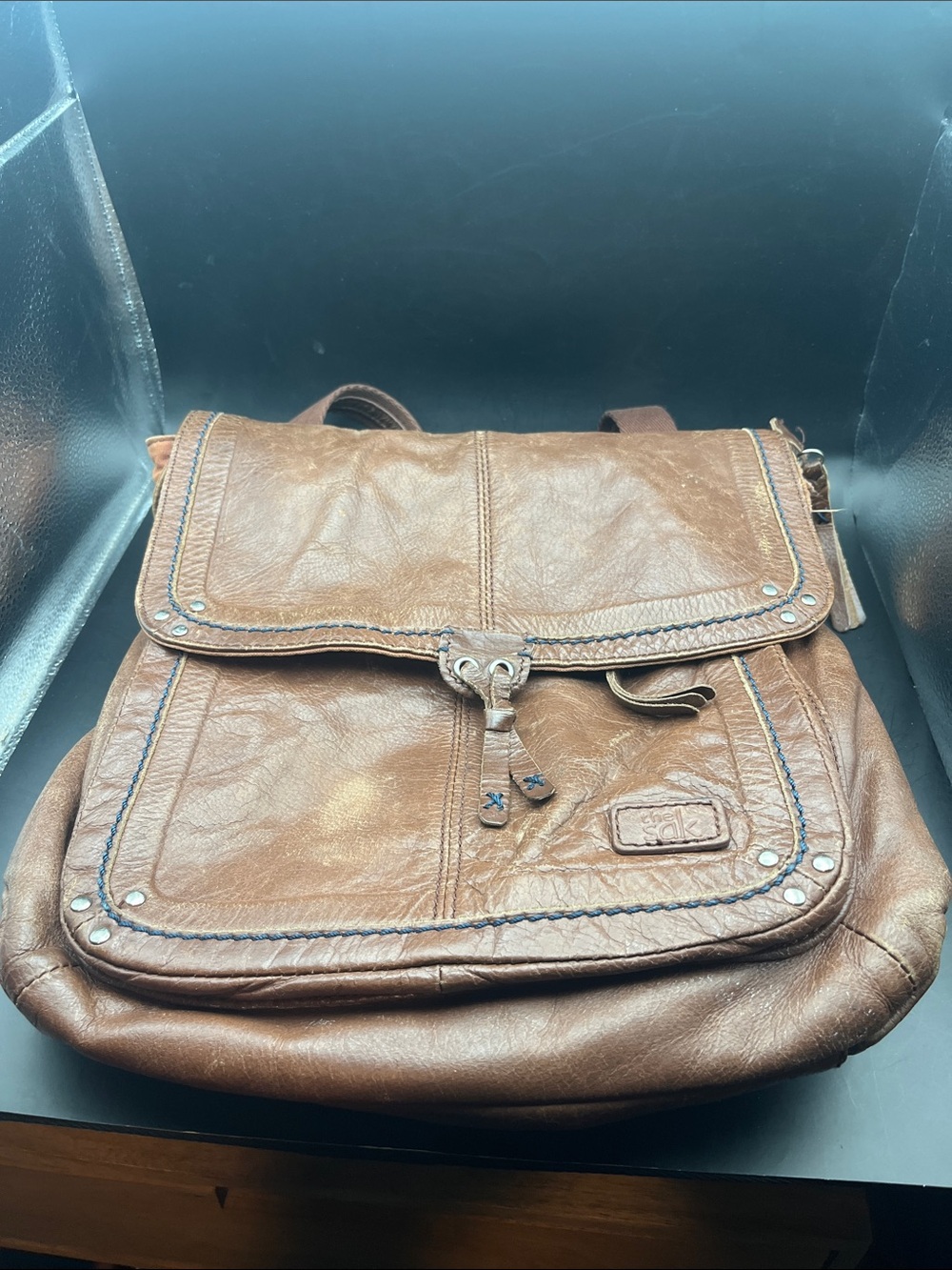 The sak Classic Brown Leather Messenger Backpack - crossbody purse bag